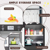 Kids Corner Pretend Kitchen Playset showing ample storage space with utensil hooks and shelves for imaginative play.