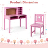 Kids desk and chair set in pink with hutch and bulletin board, featuring ample storage for books and notes.