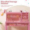 Kids desk and chair set in pink with hutch, cork bulletin board, and spacious tabletop for organization and study.