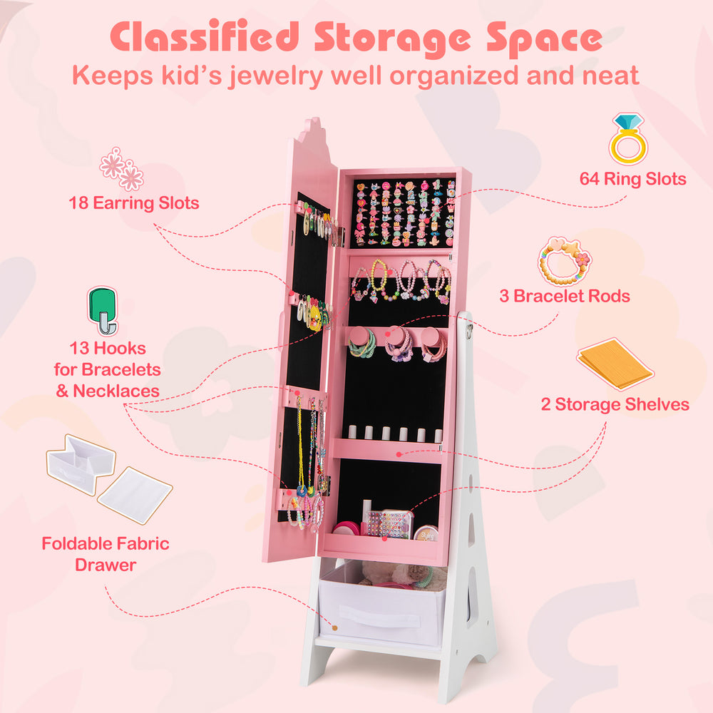 Kids Jewelry Cabinet with Full-Length Mirror and Foldable Drawer - Gallery View 9 of 10
