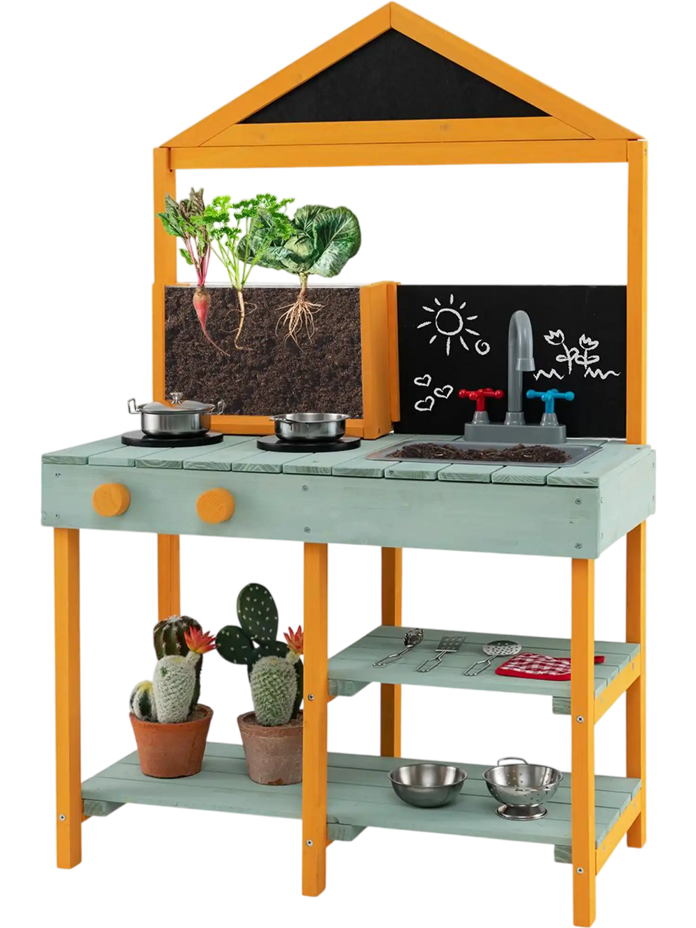 Kids Kitchen Playset with Root Viewer Planter and Rotatable Faucet