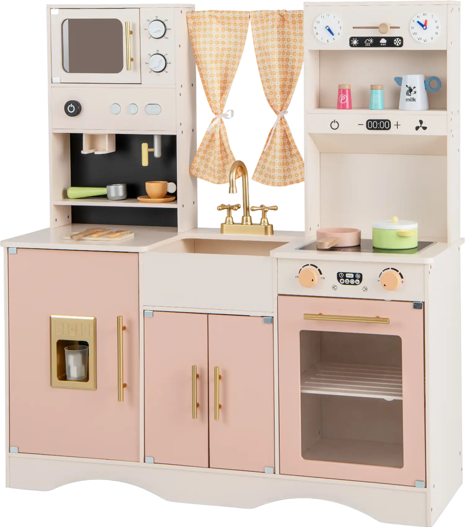 Costway Kids Wooden Play Kitchen Set Microwave Coffee Maker 23154679 New