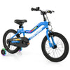 16-inch kids bike in blue with LED lights, adjustable seat, training wheels, and safety features for ages 4-7.