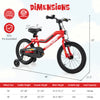 16-inch kids bike with adjustable seat, carbon steel frame, LED lights, and training wheels for ages 4-7 years.
