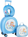 Kids luggage set featuring a 14" hardside spinner suitcase and 10" backpack in blue with mermaid design, perfect for.