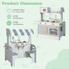Double-sided kids pretend kitchen playset in gray with 2-seat café, featuring realistic cooking accessories and storage.