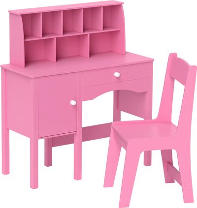 Costway Kids Study Desk & Chair Set w/ Hutch Storage Cabinet 974613582 New