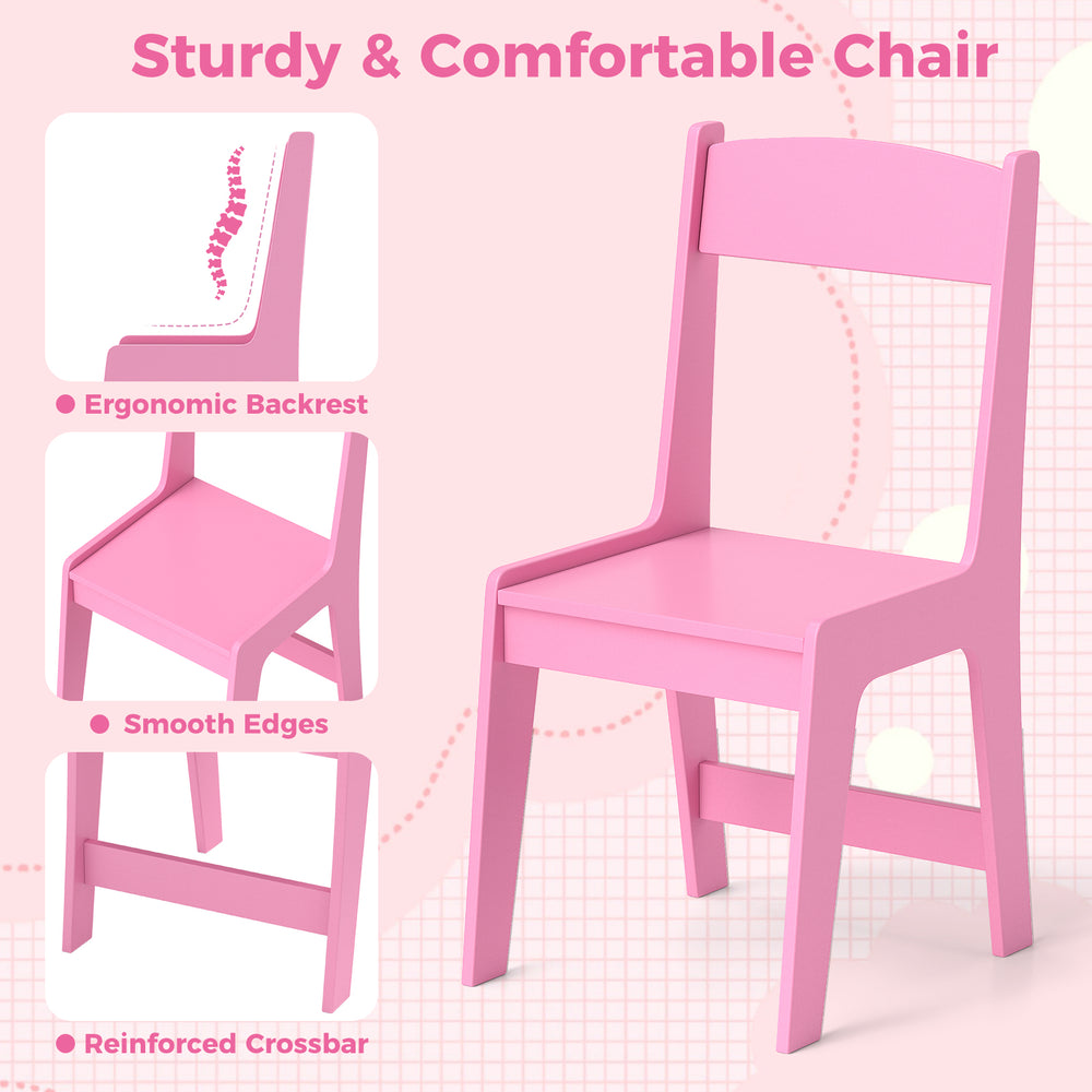 Sturdy pink chair with ergonomic backrest and smooth edges, perfect for kids' study desk and learning activities.