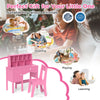 Kids study desk and chair set in pink with storage hutch, perfect for drawing, learning, and playing activities.