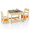 Kids table and chairs set with storage boxes, natural wood finish, featuring a blackboard for drawing and writing.