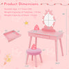 Kids vanity set in pink with lighted mirror, spacious drawer, and sturdy stool for ages 3-7, ideal for playrooms.