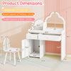 Kids vanity table set with cloud-shaped mirror, open shelf, and two drawers, perfect for ages 3-7, in white finish.