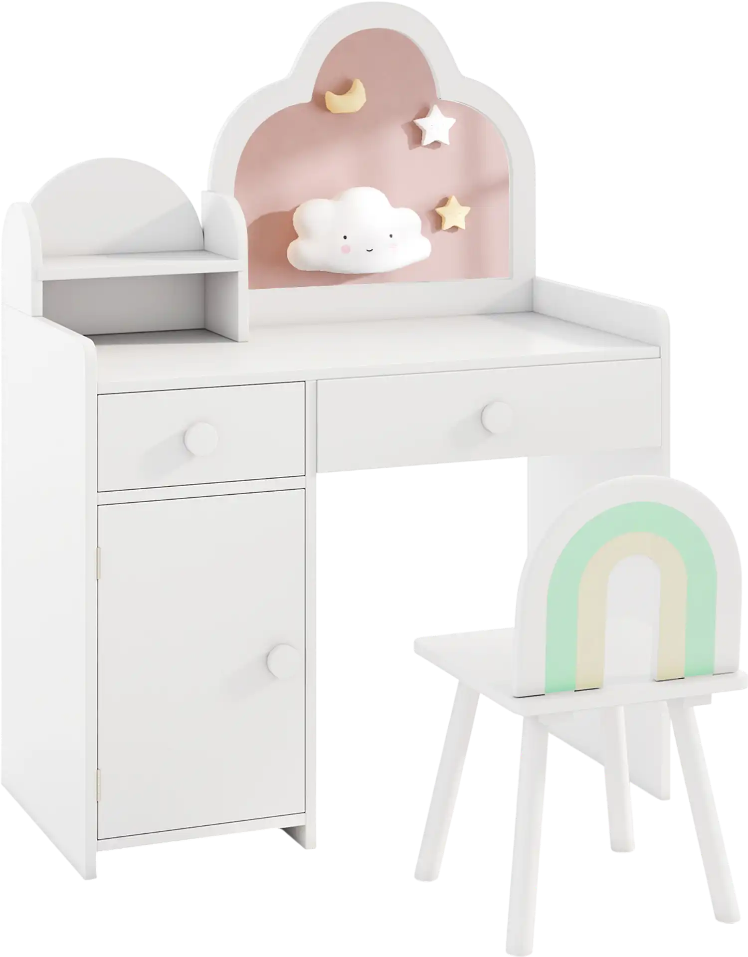 Costway Kids Vanity Table Chair Set Cloud-Shaped Mirror Open Shelf 783451296 New