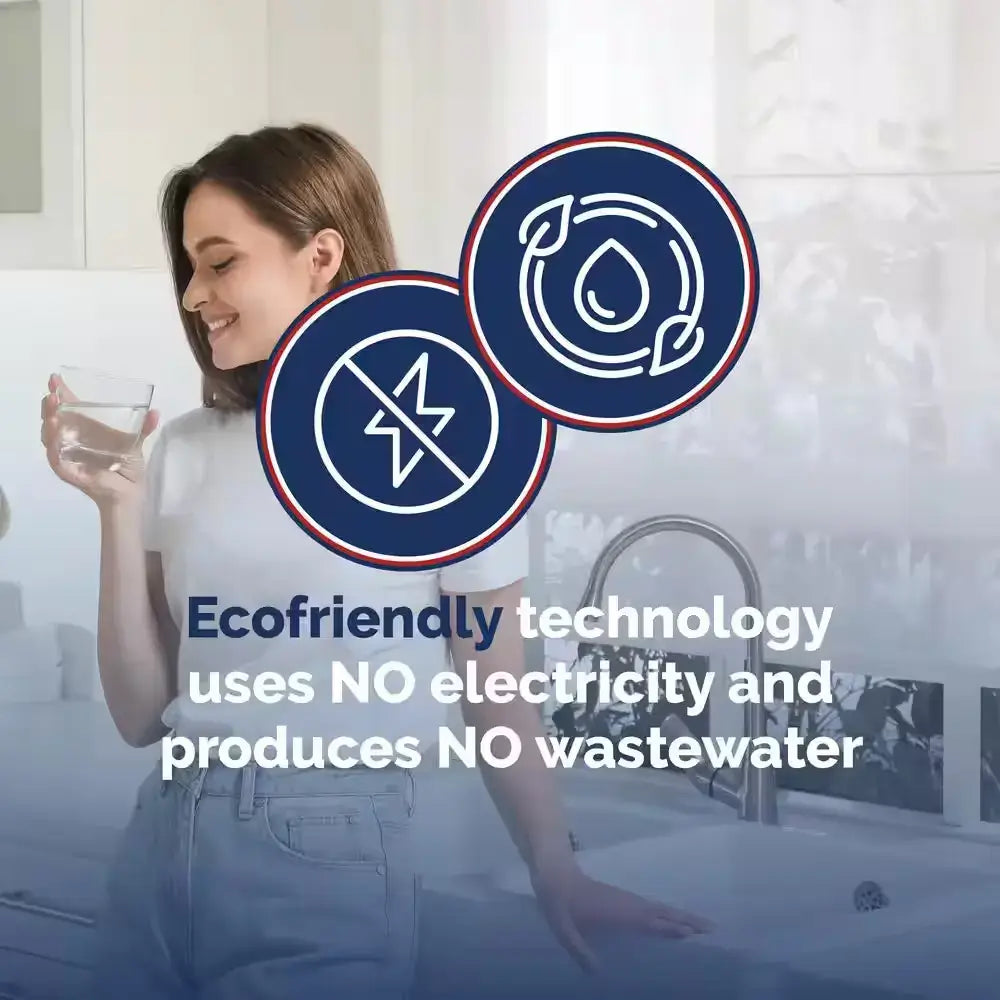 ECO-X lifestyle feature graphic: Ecofriendly technology uses no electricity and produces no wastewater