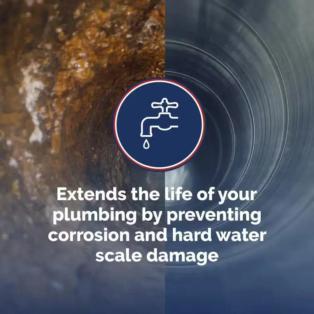 ECO-X feature graphic: Extends the life of your plumbing by preventing corrosion and hard water scale damage