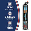 ECO-X system feature graphic: Zero electricity, 7-stage filtration, salt free