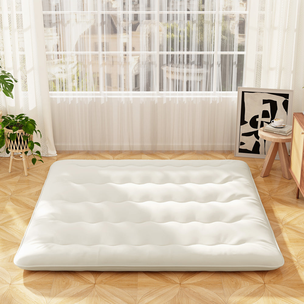 Queen/King/Twin/Full Futon Mattress Floor Sleeping Pad with Washable Cover Beige-King Size - Gallery View 1 of 10