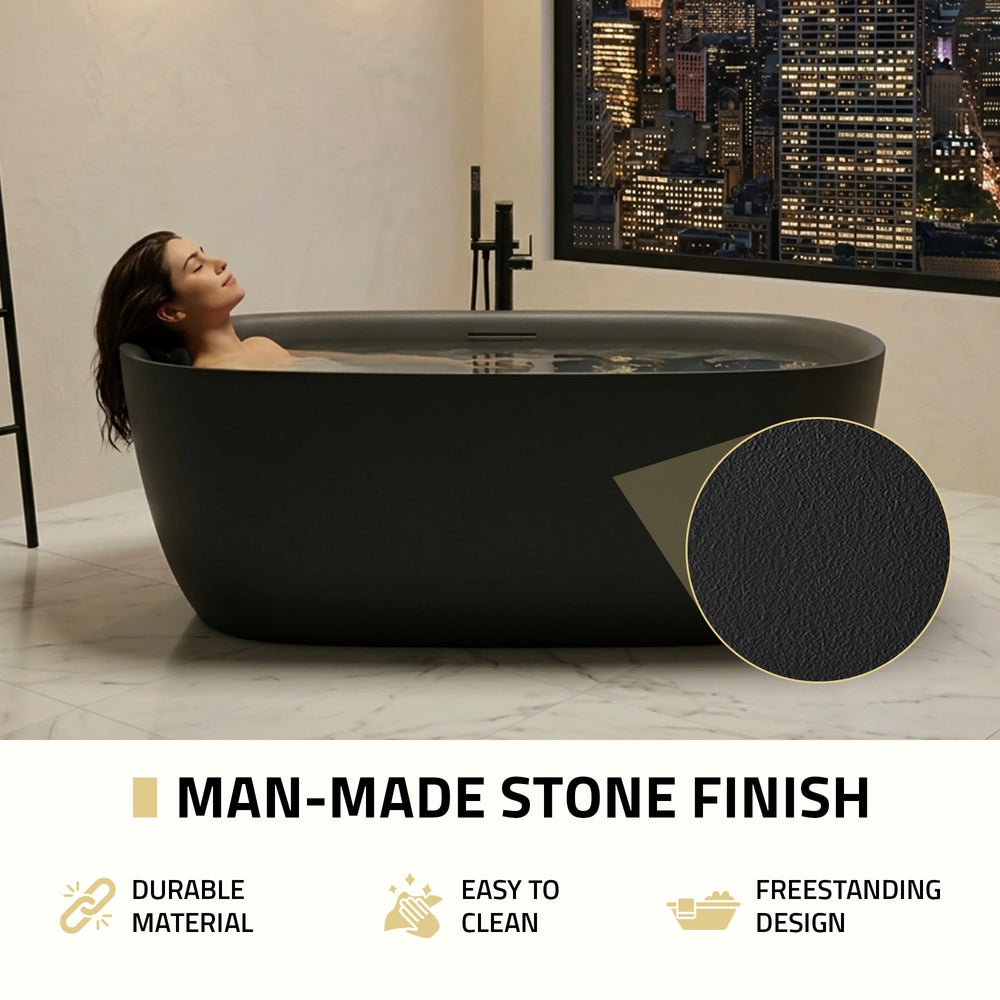 FT-AZ6732-PRX - 67 in. x 32 in. Rectangle Freestanding Stone Resin Deep Soaking Flat-Bottom Bathtub with Center Drain