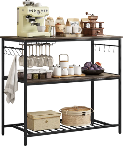 Costway Kitchen Island Baker's Rack w/ 3 Shelves Wine Glass Holders 10 Hooks Gray 68541792 New