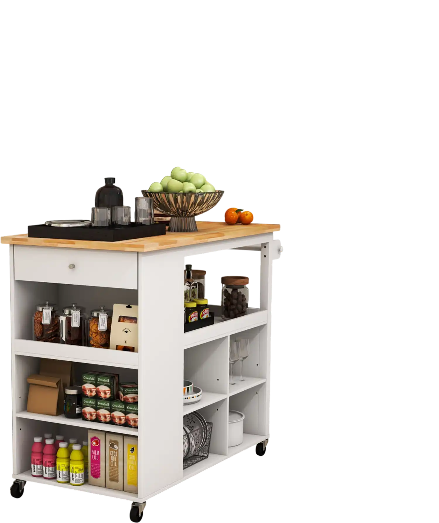 Costway Kitchen Island Trolley Cart on Wheels Storage Shelves Drawer White 41823596 New