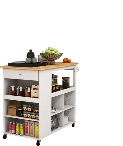 Costway Kitchen Island Trolley Cart on Wheels Storage Shelves Drawer White 41823596 New