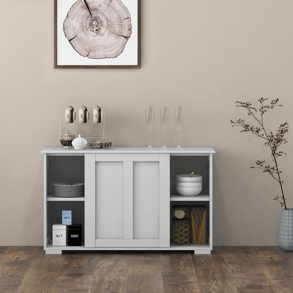 Kitchen Storage Cupboard Cabinet with Sliding Door-Antique White - Gallery View 1 of 13