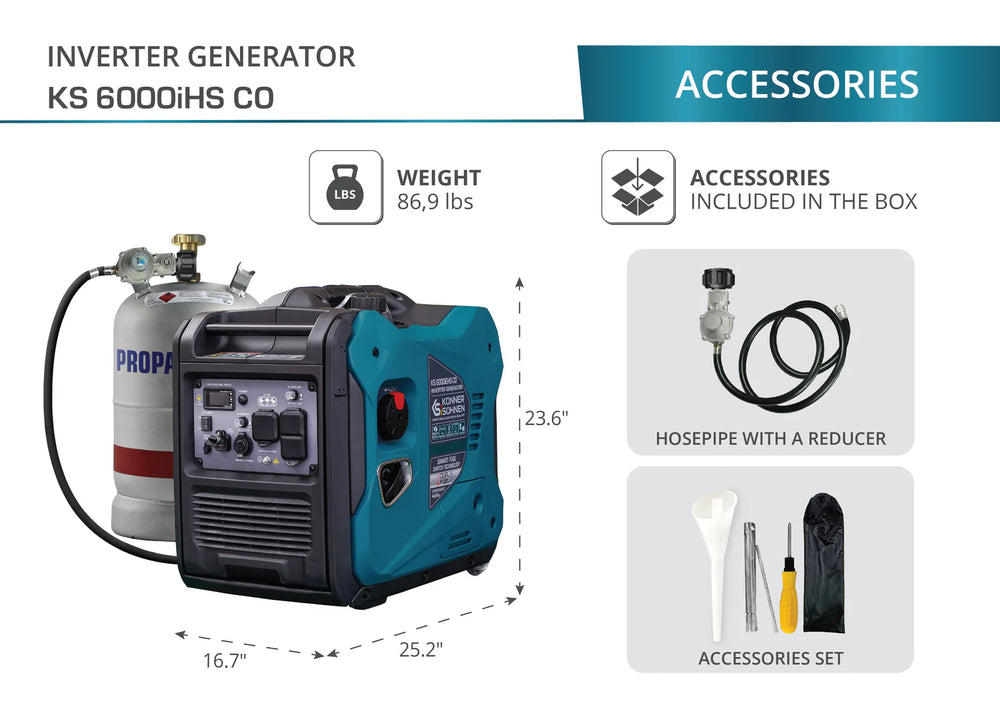 Konner Sohnen KS 6000iEHS CO 5000W/5500W Generator LPG/Gasoline Inverter with CO Sensor Pure Sine Wave New