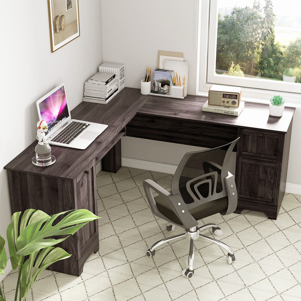 Costway L-Shaped Office Desk with Storage Drawers and Keyboard Tray New