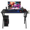 K-shaped gaming desk with an ample MDF surface and adjustable feet, designed for a stable and organized gaming.