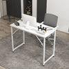 L-shaped white computer desk with spacious legroom, MDF board, and steel frame, ideal for home and office use.