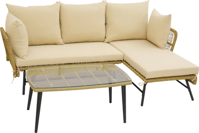 Costway L-Shaped Patio Sofa with Cushions and Tempered Glass Table New