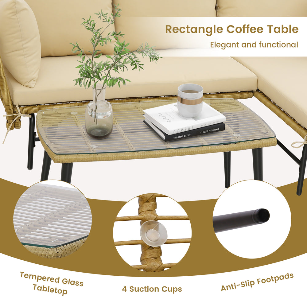 Costway L-Shaped Patio Sofa with Cushions and Tempered Glass Table New