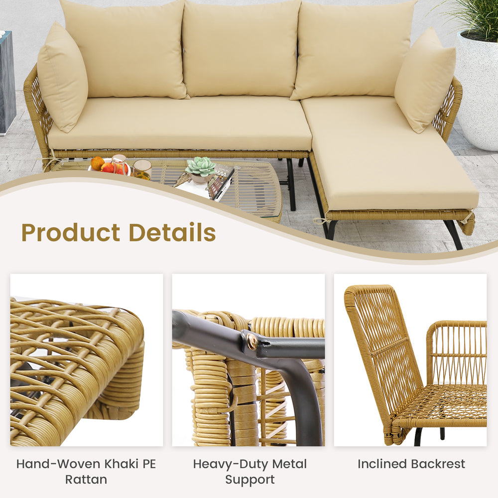 Costway L-Shaped Patio Sofa with Cushions and Tempered Glass Table New