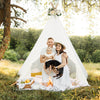 Lace teepee tent with colorful light strings, perfect for kids' play, reading, or parties, accommodating up to 5.
