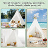 Lace teepee tent with colorful light strings, perfect for kids' play, parties, and weddings, accommodating 3-5 children.