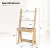 Ladder shelf desk bookcase in natural finish with 2 shelves, countertop, and drawer, ideal for corner placement.
