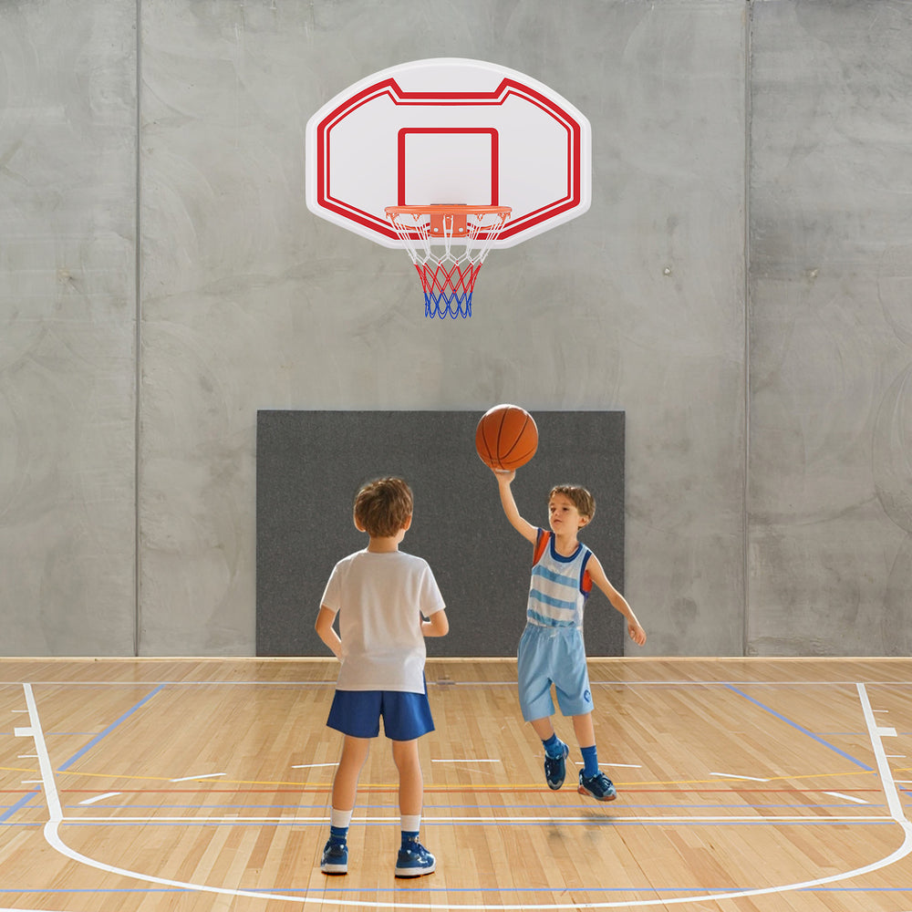 Large wall-mounted basketball hoop with shatter-proof backboard, perfect for kids to improve skills and coordination.