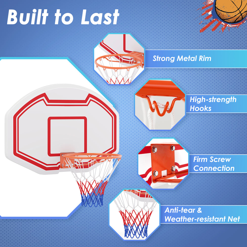 Large wall-mounted basketball hoop featuring a shatter-proof backboard, sturdy metal rim, and anti-tear net for.