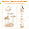 Multi-level 4-in-1 wooden cat tower with space capsule, sisal scratching posts, and removable mat for indoor cats.