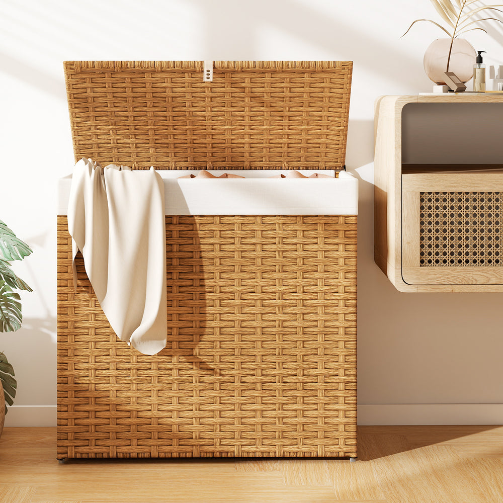 Laundry Hamper with Wheels and Lid-Natural - Gallery View 1 of 11