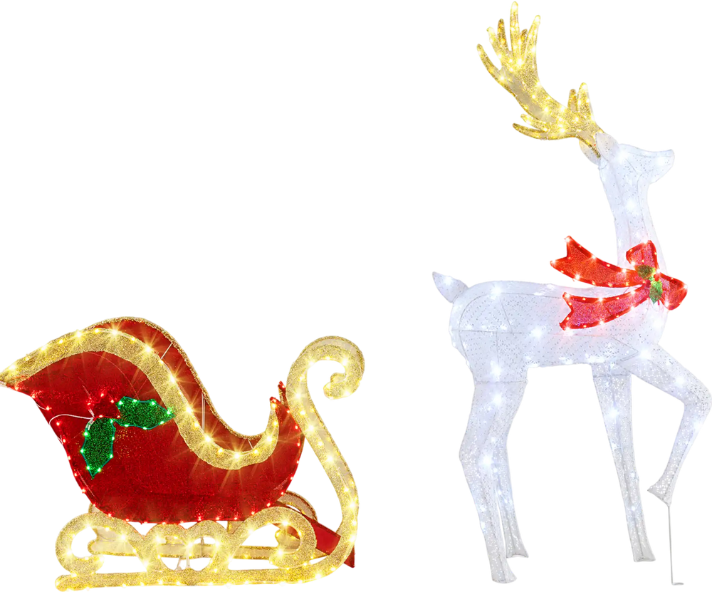 LED Lighted Christmas Reindeer and Santas Sleigh