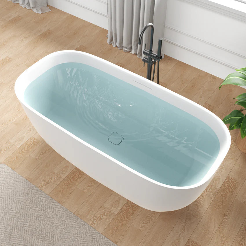 Anzzi Deep Soaking Bathtub 67 x 32 in. Rectangle Freestanding Stone Resin New