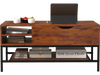 Lift top coffee table in rustic brown with hidden compartment and removable shelf, perfect for dining or working.