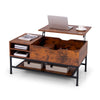Lift top coffee table in rustic brown with hidden compartment, removable storage shelf, and sturdy metal frame for.