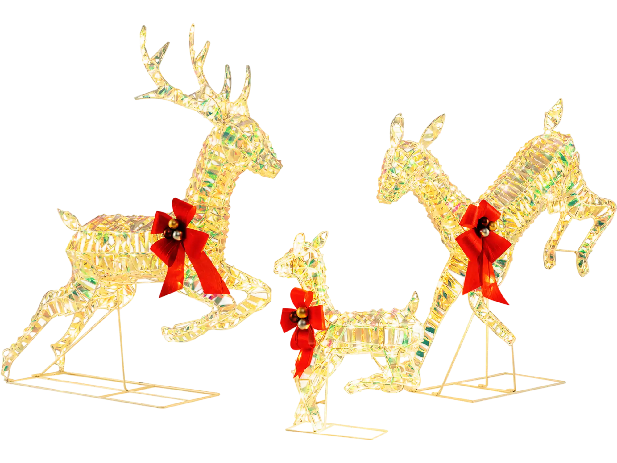 Costway 3-Piece Lighted Christmas Reindeer Family LED Bows 63145782 New