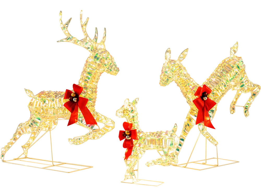 3-Piece Lighted Christmas Reindeer Family with LED Lights and Bows