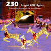 Lighted Christmas reindeer family with 230 LED lights and bows, perfect for yard decoration during the holidays.