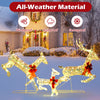 Lighted Christmas reindeer family with 230 LED lights, windproof and snowproof material, perfect for outdoor holiday.