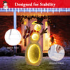 Lighted snowman with 105 LED lights, metal stand, and stable base, perfect for outdoor holiday decoration.