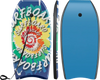 Lightweight 33-inch body board with multicolor design, EPS core, XPE deck, and HDPE bottom for beach fun.